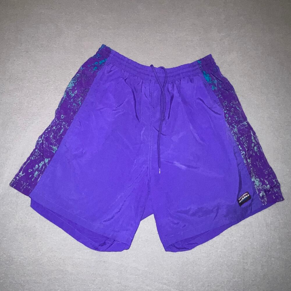 Vintage 90s White Sierra Men’s L Purple Nylon Swim Trunks Colorblock Shorts